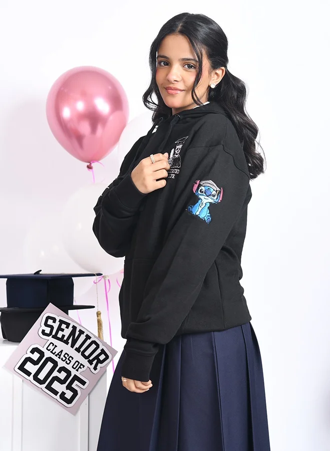 HAWRAA ABAYA Black graduation hoodie with custom embroidery