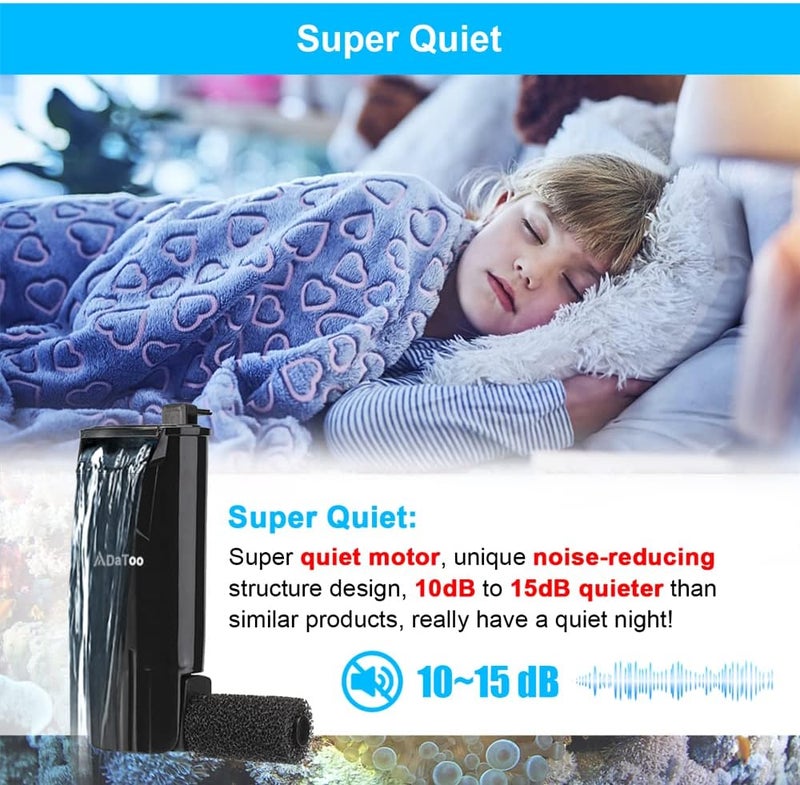 DATOO Aquarium Power Filter in-Tank Ultra Silent Small Fish Tank Filter 5W for Aquarium 10 to 20 Gallon Tank, 1 Yr Warranty - Image 4