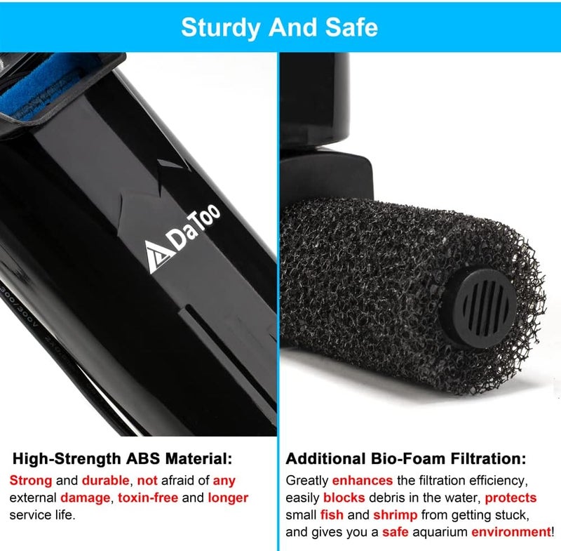 DATOO Aquarium Power Filter in-Tank Ultra Silent Small Fish Tank Filter 5W for Aquarium 10 to 20 Gallon Tank, 1 Yr Warranty - Image 3