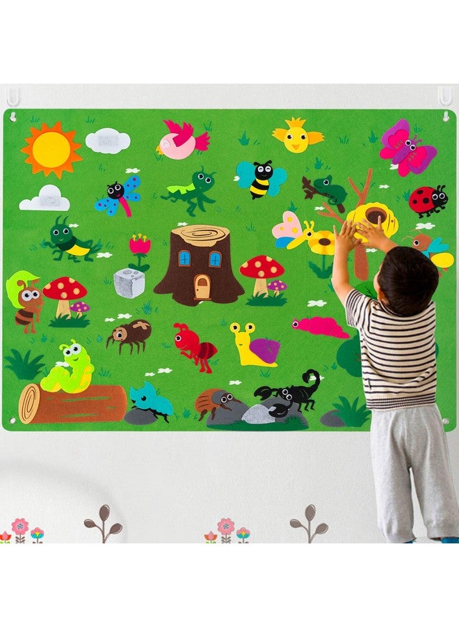 WATINC WATINC Insect Teaching Felt Board Story Set 3.5 Ft 45Pcs Preschool Bug Animals Caterpillar Bee Butterfly Dragonfly Storytelling Flannel Early Learning Play Kit Wall Hanging Gift for Toddlers (Green)  - Image 1