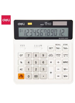 Deli Deli EM01010 Desktop Calculator | 12 Digits | Solar & LR44 Battery Powered | Tax Function & 120-Step Check | White | Perfect for Office & Accounting Use (1PCS/Color Box)  - Image 1
