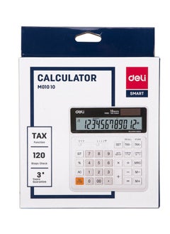 Deli Deli EM01010 Desktop Calculator | 12 Digits | Solar & LR44 Battery Powered | Tax Function & 120-Step Check | White | Perfect for Office & Accounting Use (1PCS/Color Box)  - Image 5