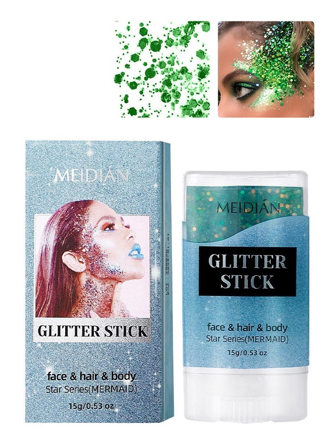 Meidián Mermaid Glitter Stick,Waterproof Halloween Face Glitter Gel,Chunky Glitter Face Paint,Mermaid Sequin Hair Glitter Makeup,Sparkle Body Glitter for Women,Festival Accessories Glitter 15g - Image 1