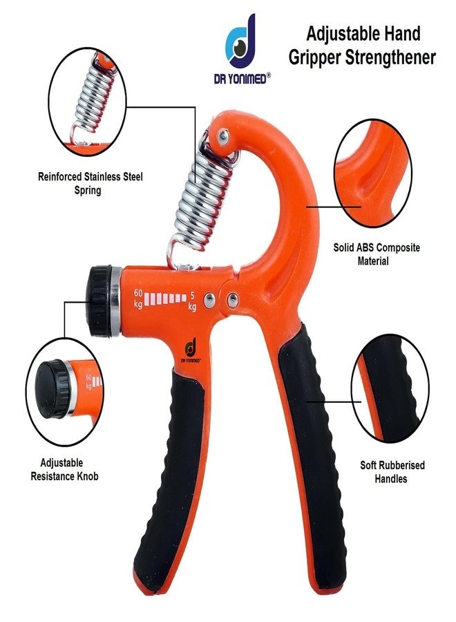 Dr Yonimed Plastic Adjustable Hand Grip Strengthener,Hand Gripper for Men & Women Hand Excerciser 5kg to 60kg for Forearm,Wrist & Hand Exercise|Ideal for Gym,Fitness & Rehabilitation Multicolor,Orange - Image 2