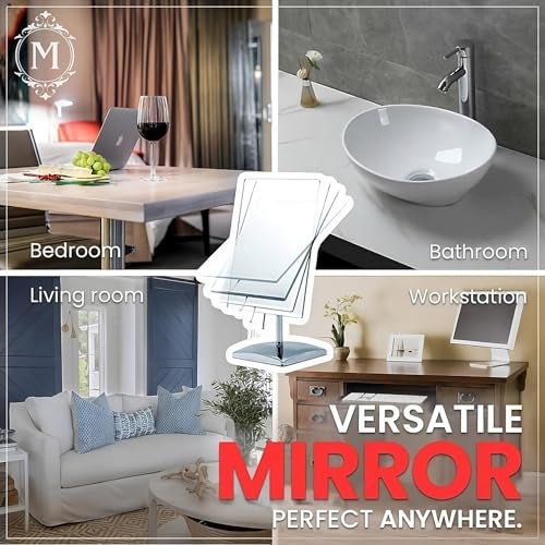 MIRRORVANA Large Table Desk Mirror with Stand for Office Desktop, Makeup Vanity and Bathroom Countertop - Personal Adjustable Face Mirror - 9.8" x 7" - Image 5