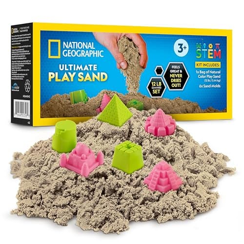 Blue Marble National Geographic Moon Sand - 12 Lbs. with Castle Molds (Natural) - A Fun No Mess Sensory Activity, Kids Fake Sand Play Set, Sensory Bin Filler - Image 1