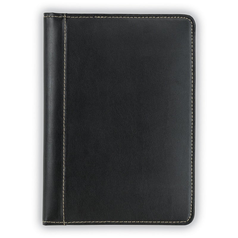 Samsill محفظة سامسيل ذات الخياطة المتباينة من الجلد الصناعي، حجم صغير لمقابلات العمل، تشمل دفتر كتابة بحجم 5 × 8 بوصة، أسود - Image 4
