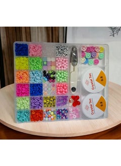 Generic Beads for making jewelry for girls and children, various colors of beads, 8 mm, Heishi, with a set of charms and elastic threads for making jewelry, bracelets and chains  - Image 1