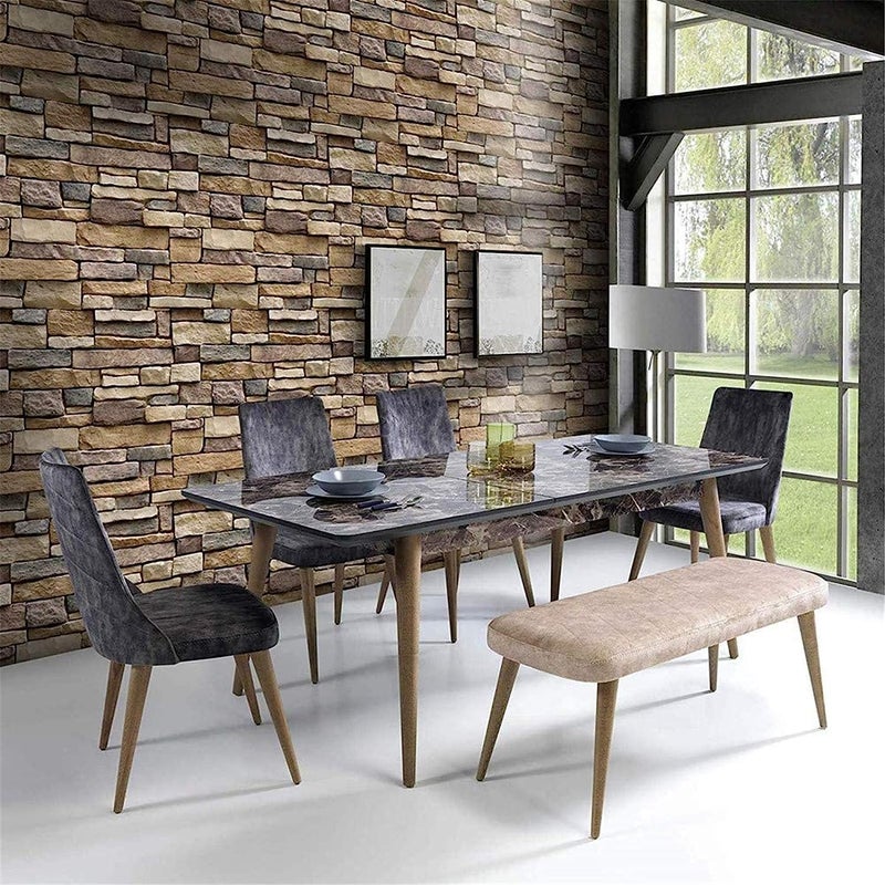 Yancorp 18"x120" Brick Wallpaper Peel and Stick Modern Stone Contact Paper Backsplash Self-Adhesive Wall Paper Kitchen Bedroom Accent Wall Brown Beige Removable Wallpaper - Image 2