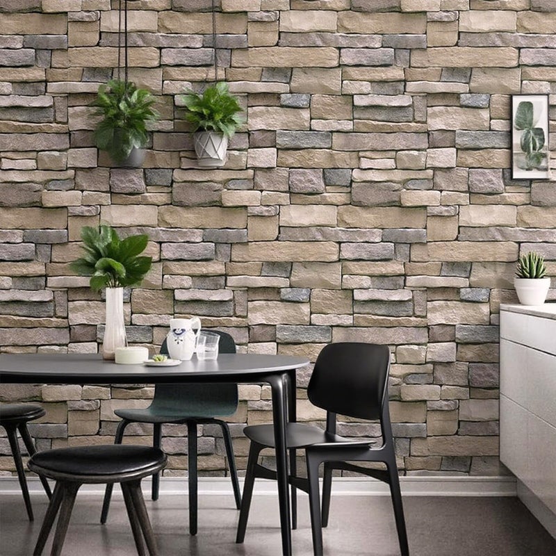 Yancorp 18"x120" Brick Wallpaper Peel and Stick Modern Stone Contact Paper Backsplash Self-Adhesive Wall Paper Kitchen Bedroom Accent Wall Brown Beige Removable Wallpaper - Image 5