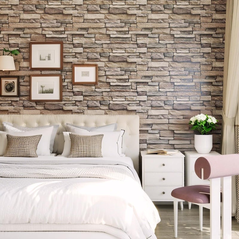 Yancorp 18"x120" Brick Wallpaper Peel and Stick Modern Stone Contact Paper Backsplash Self-Adhesive Wall Paper Kitchen Bedroom Accent Wall Brown Beige Removable Wallpaper - Image 3