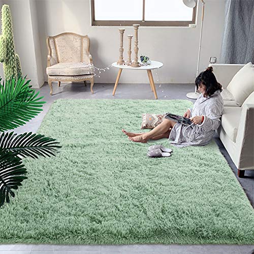 DweIke Extra Large 9x12 ft Sage Green Area Rugs for Bedroom Living Room Fluffy Soft Plush Shaggy Light Mint Green Girls Boys Kids Rug NonSlip and Machine Washable Carpet for Rooms Decor