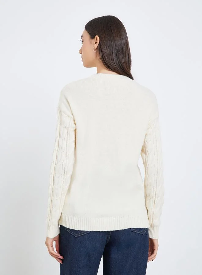 Take Two Solid Long Sleeve Cable Knitted Sweater