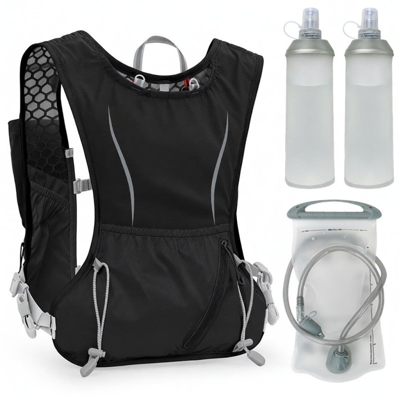 INOXTO Hydration Running Backpack: Black Tear-Resistant Nylon - Lightweight Durable Hydration Pack With Reflective Strips, 2L Bladder Capacity, Shoulder Strap Pockets for Night Running, Outdoor Sports - Image 1