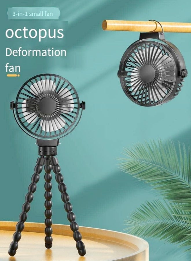 Hiras Portable Fan with Octopus Tripod Clip | USB Rechargeable Handheld Fan for Stroller, Car Seat, Desk & Camping | 3 Speed Quiet Battery Operated Mini Fan with 360° Rotation, Detachable and Hangable - Image 2