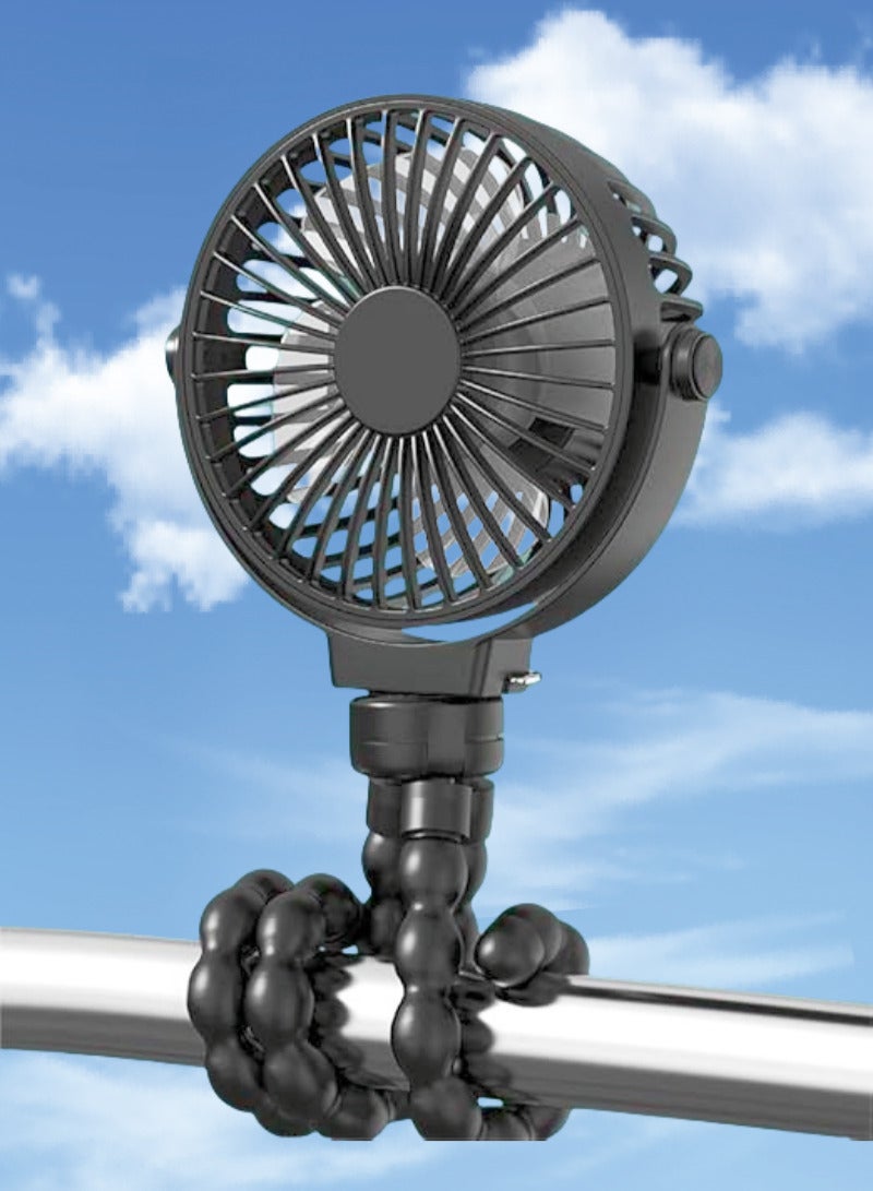 Portable Fan with Octopus Tripod Clip | USB Rechargeable Handheld Fan for Stroller, Car Seat, Desk & Camping | 3 Speed Quiet Battery Operated Mini Fan with 360° Rotation, Detachable and Hangable