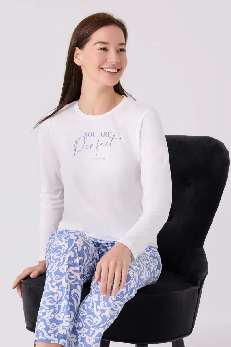 ارنيتا Women's Cream Long Sleeve Seasonal Pajama Set, Viscose Woven