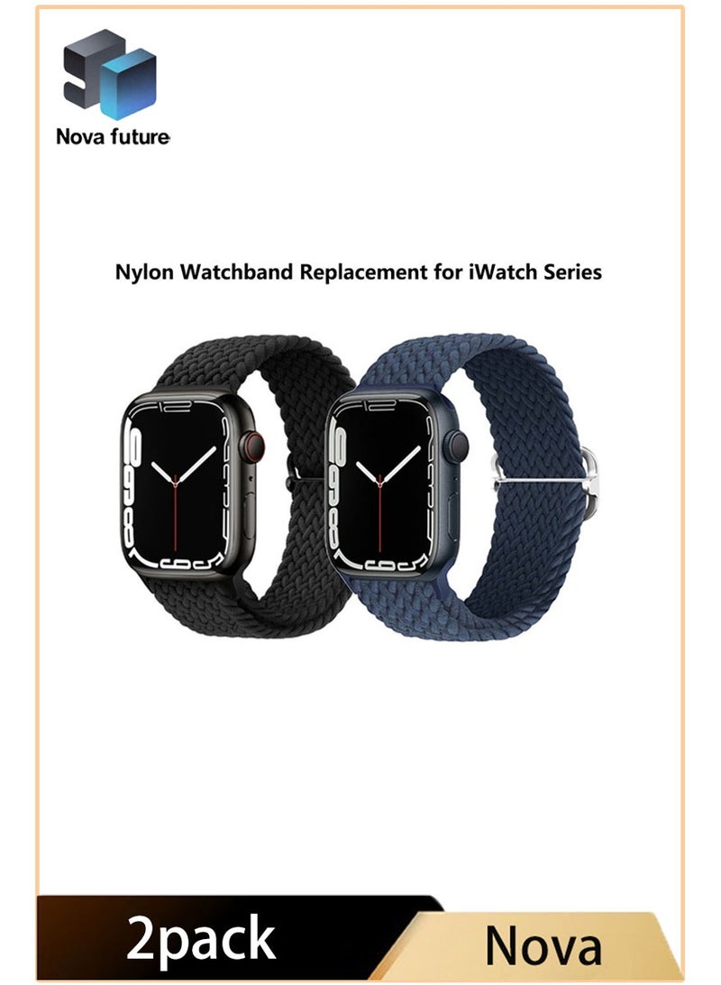 مستقبل نوفا سوار ساعة نايلون بديل لسلسلة iWatch 10/11 46 مم، متوافق مع سوار iWatch 49 مم 45 مم 44 مم 42 مم، سوار معصم بديل رياضي لسلسلة iWatch 9 8 7 6 5 4 ultra 2 ultra 3 ultra SE SE 2 SE 3 باللونين الأسود والأزرق - Image 1