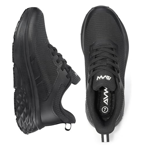 AVW Non Slip Work Shoes Women，Comfortable Food Service Chef Kitchen Shoes with Breathable Mesh，Slip On Design Water Resistant Upper Walking Sneakers，Black - Image 2