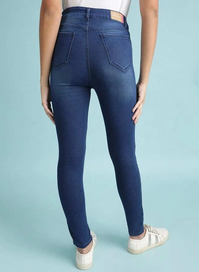 Freehand Dark Blue Freehand Women Light Distress Skinny Jeans for Women | Best Price UAE