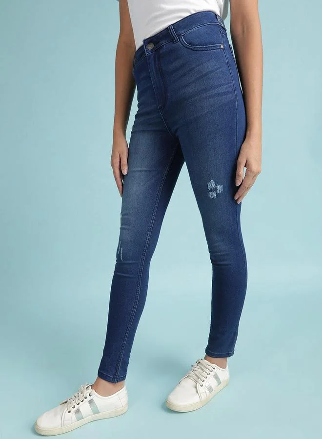 Freehand Dark Blue Freehand Women Light Distress Skinny Jeans for Women | Best Price UAE