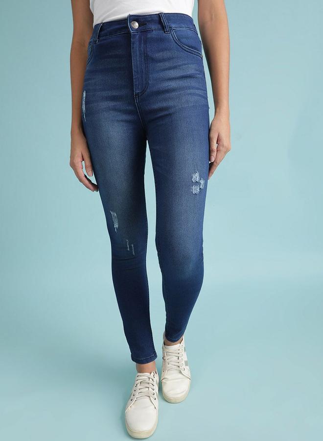 مرفوعة جينز ضيق بتفاصيل مُمزقة - Image 1