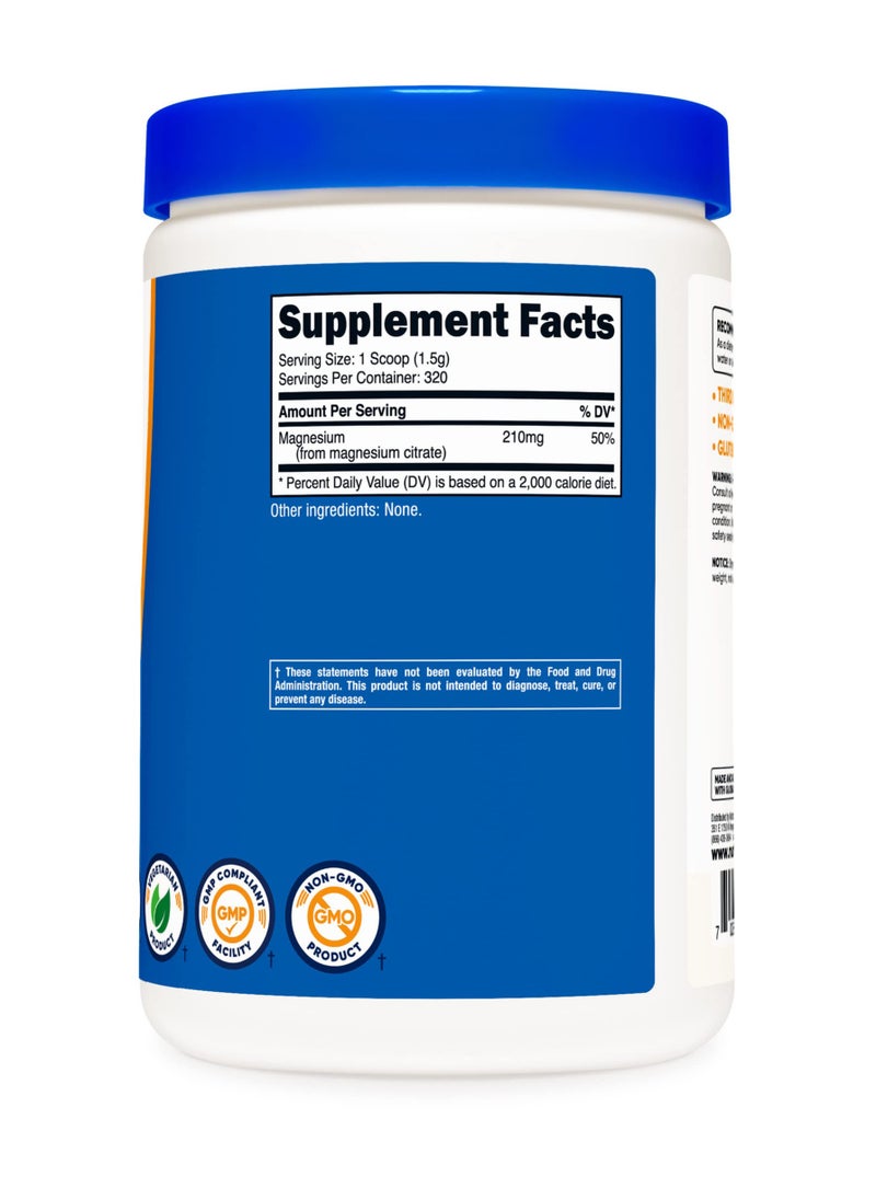 Nutricost - Magnesium Citrate, 210 G Magnesium Per Serving, 319 Servings, 500 G Per Container, Unflavored Net Wt. 17.9 Oz (1.1 LB) (500 G), Dietary Supplement - Image 1