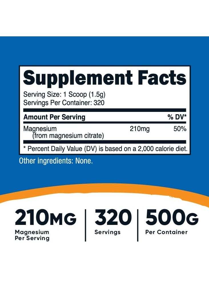 Nutricost - Magnesium Citrate, 210 G Magnesium Per Serving, 319 Servings, 500 G Per Container, Unflavored Net Wt. 17.9 Oz (1.1 LB) (500 G), Dietary Supplement - Image 1