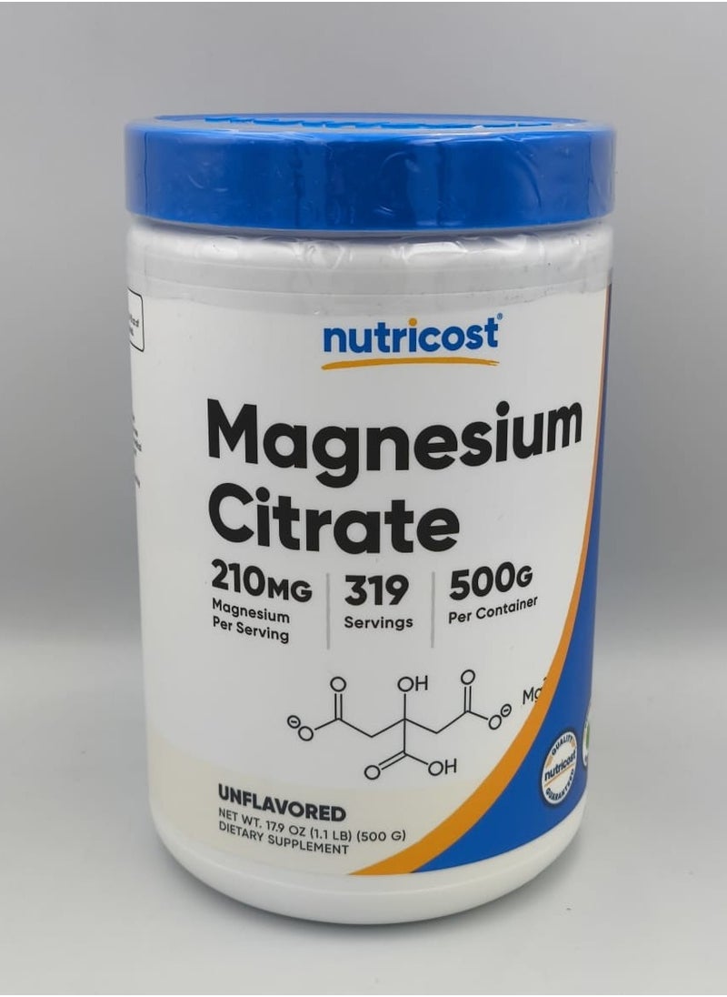 Nutricost - Magnesium Citrate, 210 G Magnesium Per Serving, 319 Servings, 500 G Per Container, Unflavored Net Wt. 17.9 Oz (1.1 LB) (500 G), Dietary Supplement - Image 1