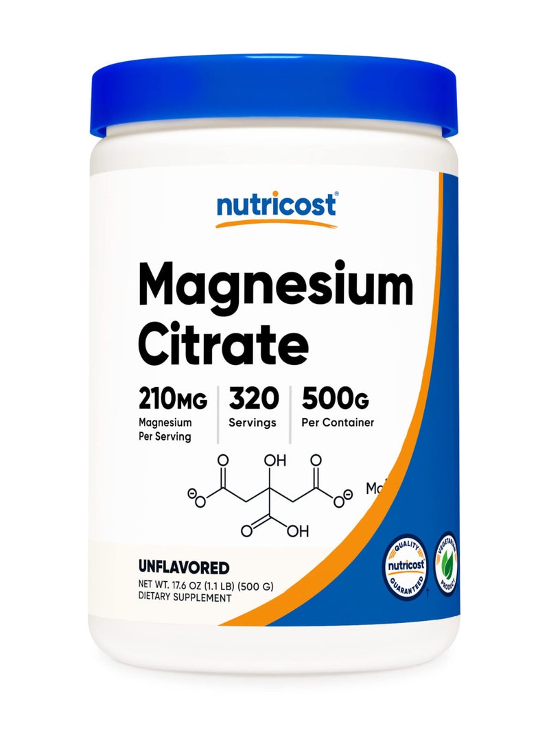 Nutricost - Magnesium Citrate, 210 G Magnesium Per Serving, 319 Servings, 500 G Per Container, Unflavored Net Wt. 17.9 Oz (1.1 LB) (500 G), Dietary Supplement - Image 1