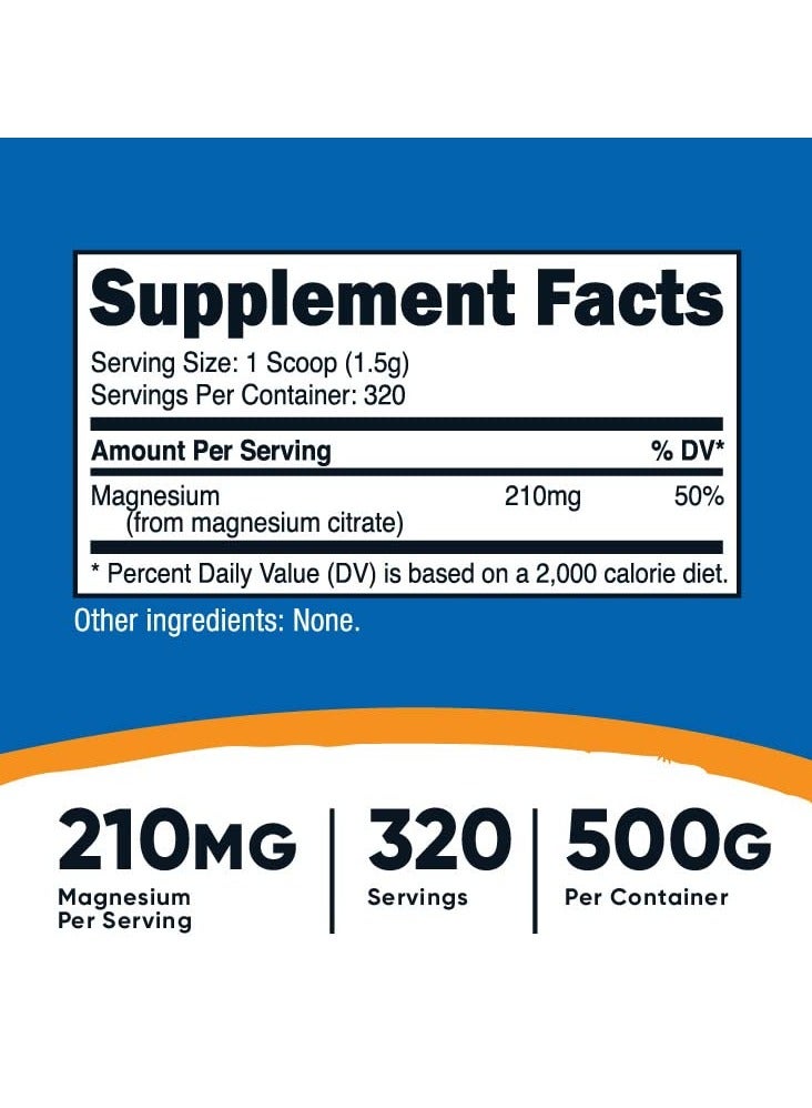 Nutricost Magnesium Citrate, 210 G Magnesium Per Serving, 319 Servings, 500 G Per Container, Unflavored Net Wt. 17.9 Oz (1.1 LB) (500 G), Dietary Supplement  - Image 2