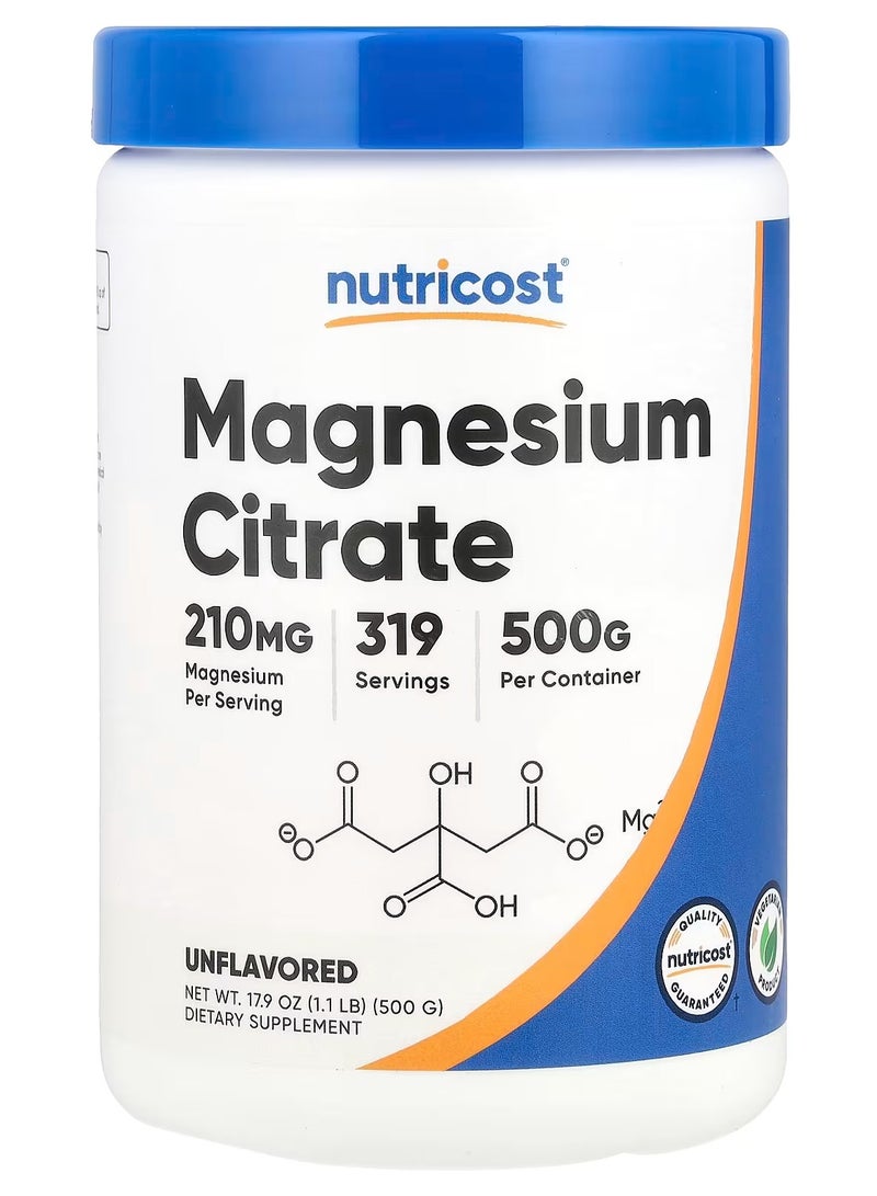 Nutricost Magnesium Citrate, 210 G Magnesium Per Serving, 319 Servings, 500 G Per Container, Unflavored Net Wt. 17.9 Oz (1.1 LB) (500 G), Dietary Supplement - Image 1