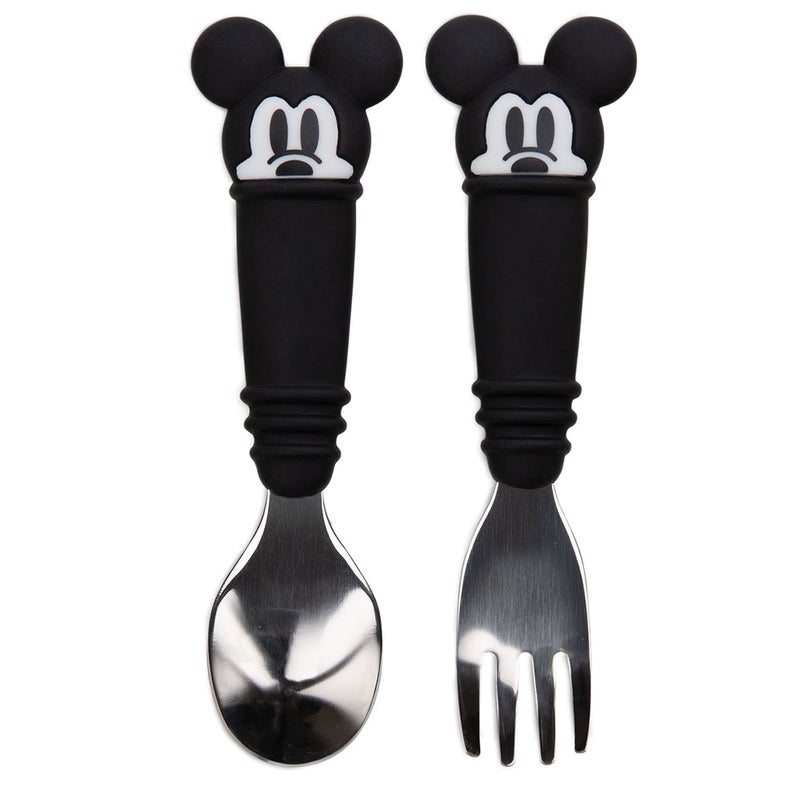 Bumkins Disney Toddler Utensils, Kids Size Fork and Spoon Set, Silicone and Stainless-Steel Training Silverware, Fork / Spork for Self-Feeding, Children Learning to Eat, 18 Mos Up, Mickey Mouse - Image 1