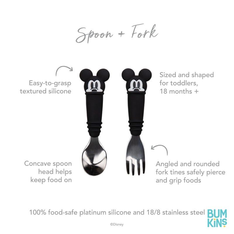 Bumkins Disney Toddler Utensils, Kids Size Fork and Spoon Set, Silicone and Stainless-Steel Training Silverware, Fork / Spork for Self-Feeding, Children Learning to Eat, 18 Mos Up, Mickey Mouse - Image 5