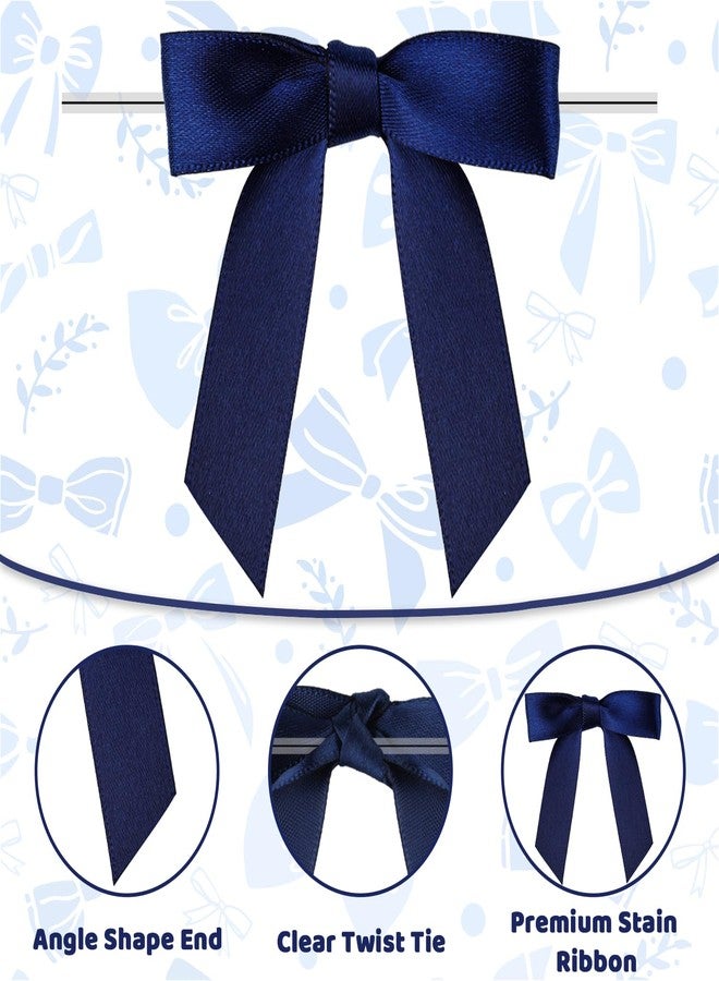 Resflyar 60 Pack Twist Tie Bows for Treat Bags, 2.76" Navy Blue Satin Ribbon Bows Premade Craft Bows for Christmas Craft Gift Wrapping Birthday Cake Cookie Candy Baking Wedding Baby Shower Thanksgiving Decor - Image 3