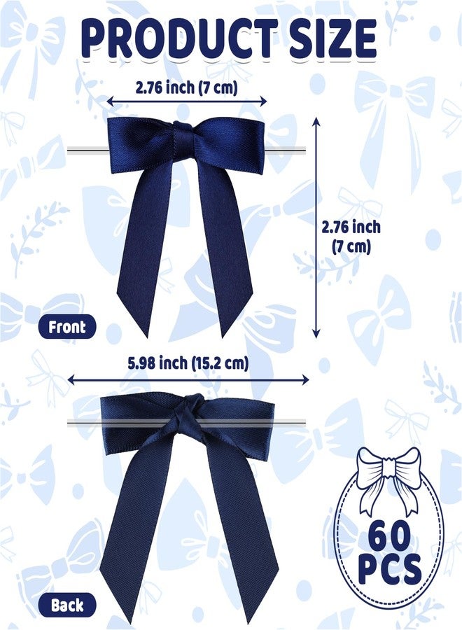 Resflyar 60 Pack Twist Tie Bows for Treat Bags, 2.76" Navy Blue Satin Ribbon Bows Premade Craft Bows for Christmas Craft Gift Wrapping Birthday Cake Cookie Candy Baking Wedding Baby Shower Thanksgiving Decor - Image 2