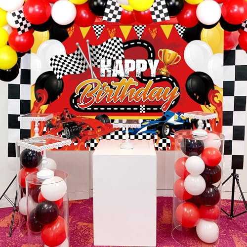 KEFAN Race Car Birthday Party Decorations Supplies with Happy Birthday Racing Car Backdrop, Tablecover, and Checkered Flags Balloons for Kid Boys Let's Go Racing Happy Birthday Party Supplies - Image 4