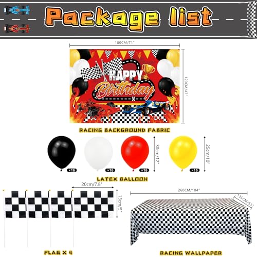 KEFAN Race Car Birthday Party Decorations Supplies with Happy Birthday Racing Car Backdrop, Tablecover, and Checkered Flags Balloons for Kid Boys Let's Go Racing Happy Birthday Party Supplies - Image 2