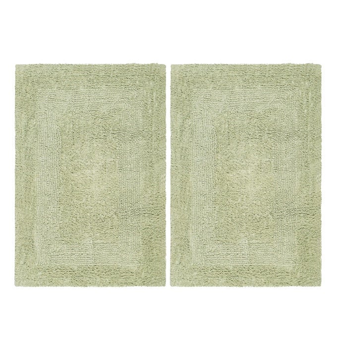 LUXURIOUS BATH MAT RUG SET OF 2 REVERSIBLE HEAVYWEIGHT STEP OUT BATH MATS FOR BATHROOM FLOOR TUB AND SHOWER PURE COTTON SOFT PLUSH ABSORBENT TUFTED RACETRACK MAT 17X24 SAGE GREEN