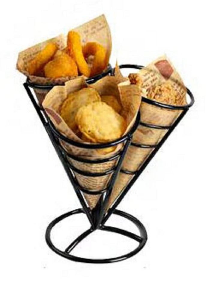Excefore 1 Holds 3 Cones Cone Holder Stand French Fries Stand Cone Basket Fry Holder Metal Cone Snack Fried Chicken Display Rack Wire Stands for Kitchen Restaurant Party Supplies - Image 2