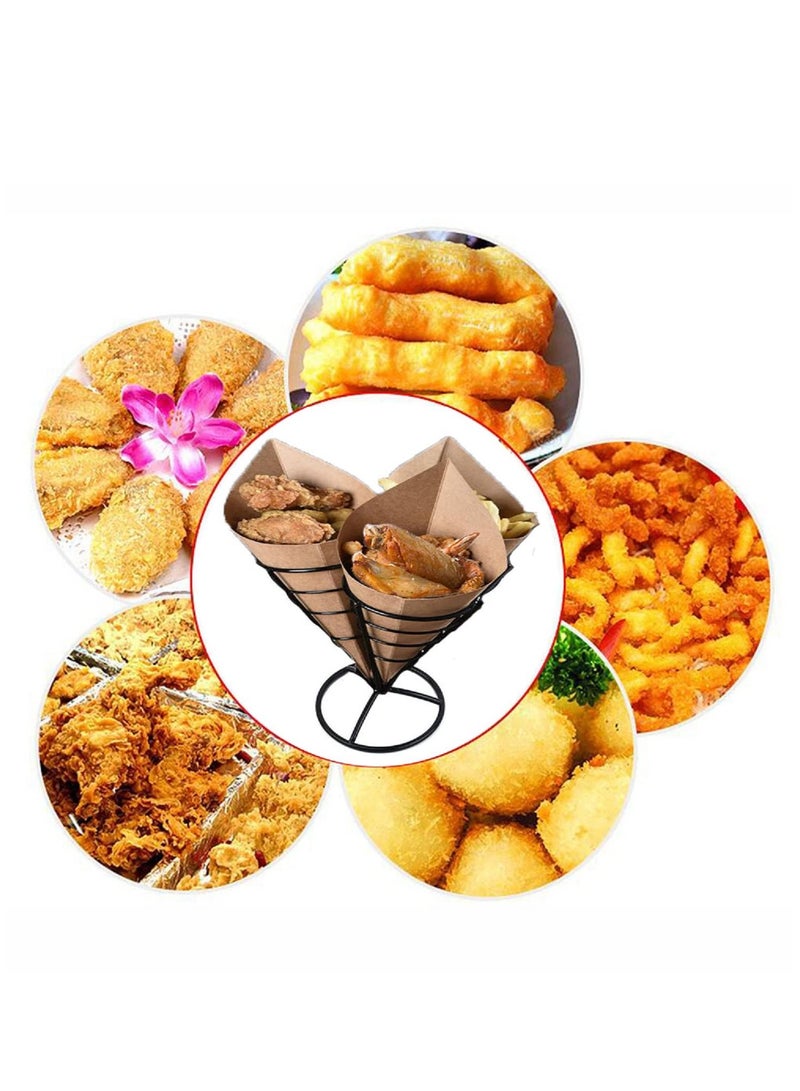 Excefore 1 Holds 3 Cones Cone Holder Stand French Fries Stand Cone Basket Fry Holder Metal Cone Snack Fried Chicken Display Rack Wire Stands for Kitchen Restaurant Party Supplies - Image 3