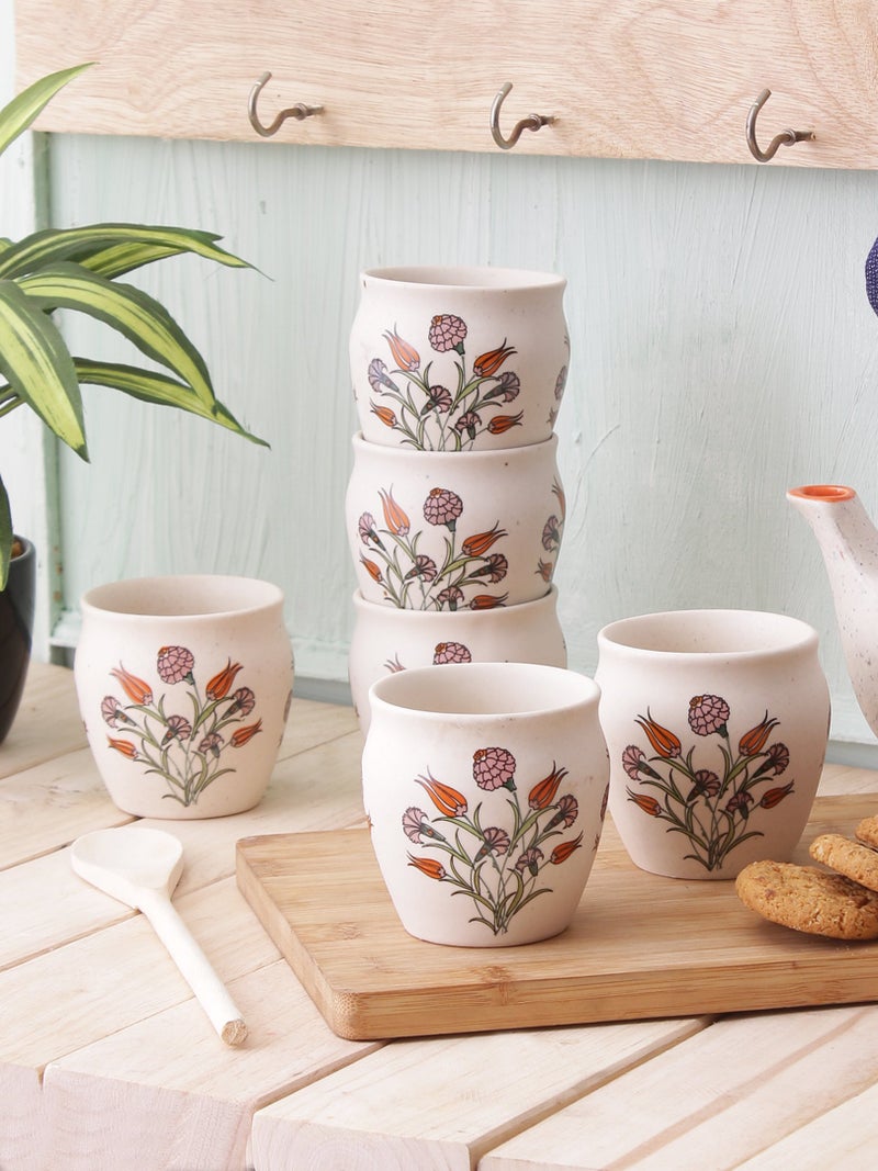 MIAH Decor Handcrafted Floral Matt Collection - Traditional Style Re-useable Stoneware/Ceramic Kullad/kulhad/kullar/Kullad Tea Cups for Serving Coffee & Milk-Set of 6(MD-212) - Image 1