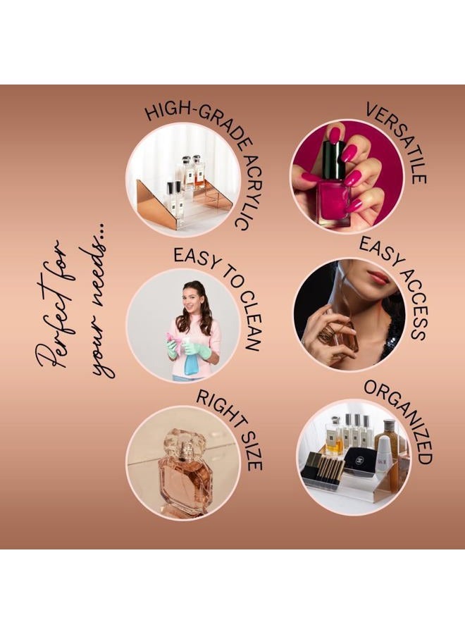 cleveaid منظم عطور، حامل عطور، منظم طلاء أظافر لزاوية التجميل، رف طلاء أظافر، قواعد عرض أكريليك، حامل باللون الوردي الذهبي - Image 4