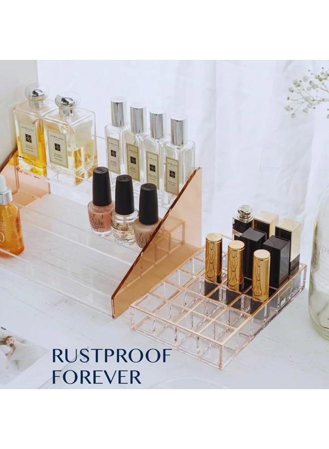 cleveaid منظم عطور، حامل عطور، منظم طلاء أظافر لزاوية التجميل، رف طلاء أظافر، قواعد عرض أكريليك، حامل باللون الوردي الذهبي - Image 5
