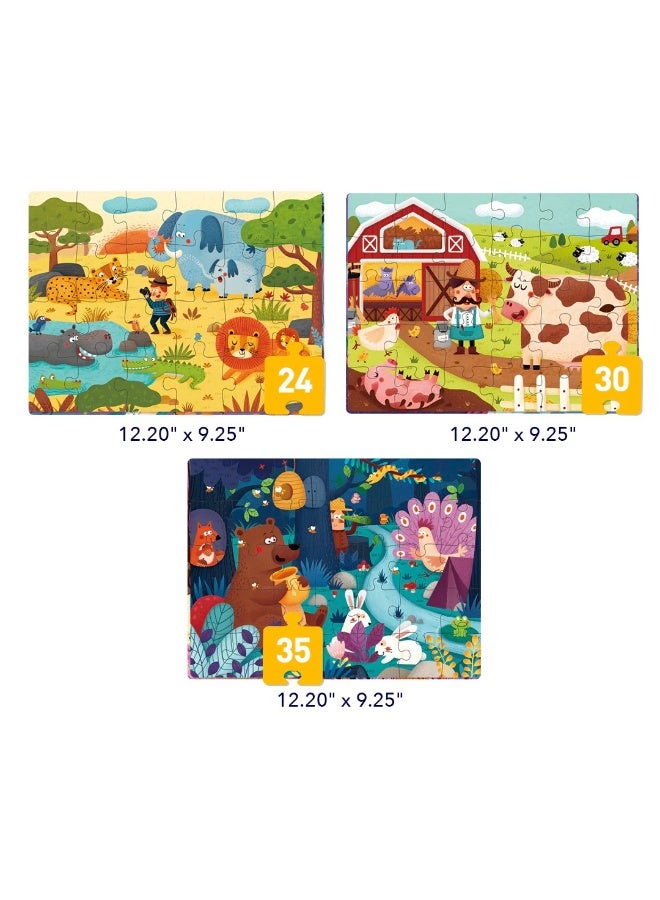 MiDeer Level Up Natural Scenery Puzzle Set with Storage Bag Level 3, 3 Progressive Jigsaw Puzzles for Kids 3+, 24-35 Piece Educational Animal & Nature Puzzle Game for Cognitive Learning - Image 2