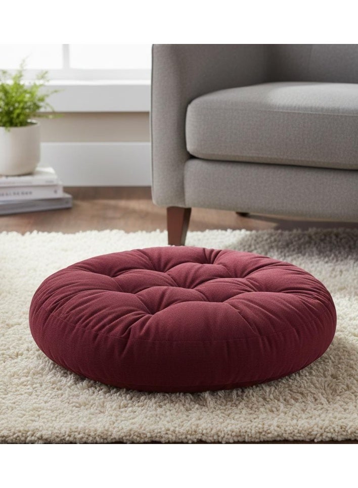 AKDC Extra-Large Round Polyester Floor Cushion – Rich Burgundy Color Plush Seating Pillow, 55×55×12 cm - Image 2