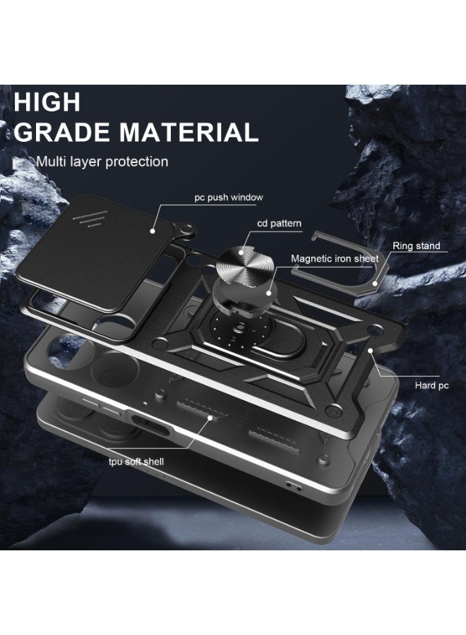 Case Cover for Realme Note 60 4G, Slide Camera Lens Cover + 360°Rotating Kickstand Ring + Support Magnetic Car Mount Shockproof Mobile Phone Case For Realme Note 60 4G, Black - Image 4