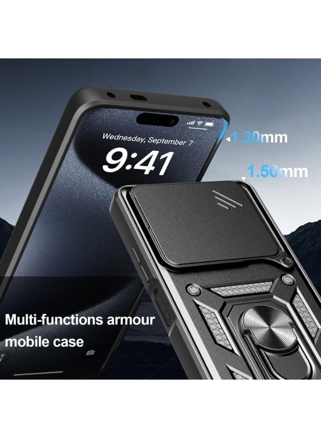 Case Cover for Realme Note 60 4G, Slide Camera Lens Cover + 360°Rotating Kickstand Ring + Support Magnetic Car Mount Shockproof Mobile Phone Case For Realme Note 60 4G, Black - Image 5