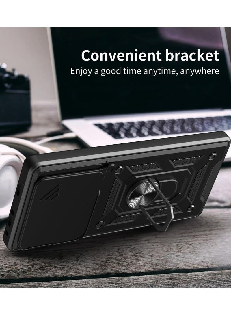 Case Cover for Realme Note 60 4G, Slide Camera Lens Cover + 360°Rotating Kickstand Ring + Support Magnetic Car Mount Shockproof Mobile Phone Case For Realme Note 60 4G, Black - Image 3