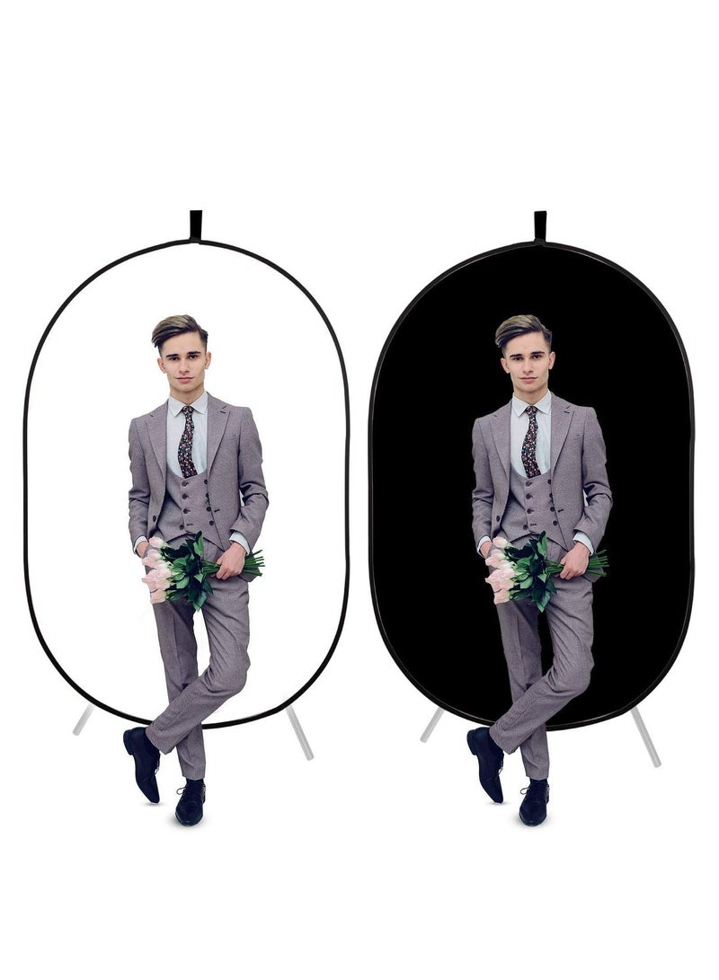 3.3 x 5ft/100 x 150cm Collapsible Twist Background Double-Sided Pop Up Flex Backdrops Chroma Portrait Screen Professional Video Photography Television Studio Props (Black/White)  - Image 5